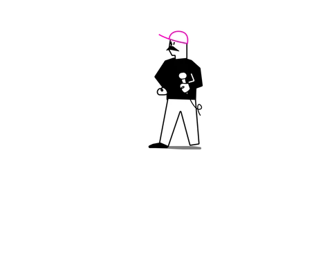Person with pink cap observing results